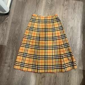 Burberry Beige Plaid A-Line Skirt with Black and Red Accents